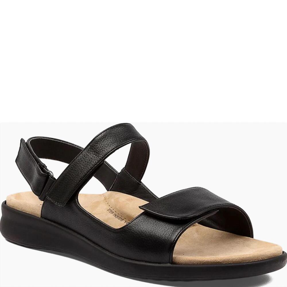 NEW ZIERA women's benji wide sandals in black/ black sole leather